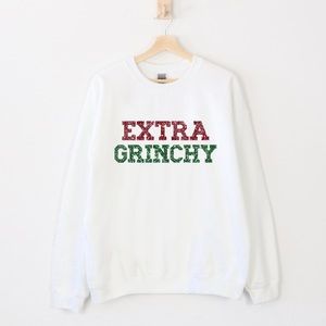 Extra Grinchy Holiday Christmas Sweater Crewneck White Unisex Sizes NWT